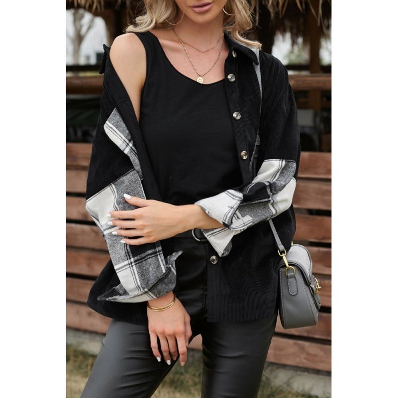 Plaid Splicing Button-up Corduroy Jacket - from category Jackets & Coats (Dsipark.com | Best Online Shopping Website for Discounted Deals)