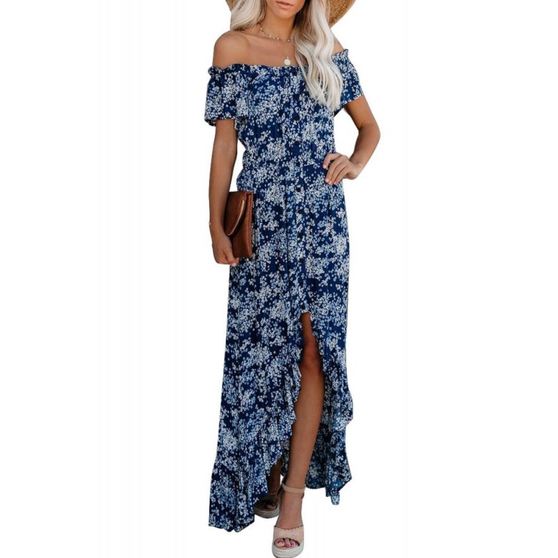 Blue Off The Shoulder High Low Maxi Dress - from category Maxi Dresses (Dsipark.com | Best Online Shopping Website for Discounted Deals)