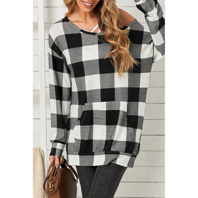 Plaid Kangaroo Pocket Long Sleeve Blouse - from category Long Sleeve Tops (Dsipark.com | Best Online Shopping Website for Discounted Deals)
