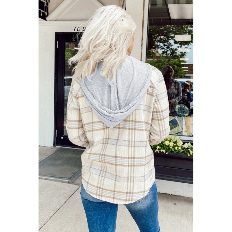 Khaki Plaid Hooded Shirt Coat - from category Jackets & Coats (Dsipark.com | Best Online Shopping Website for Discounted Deals)