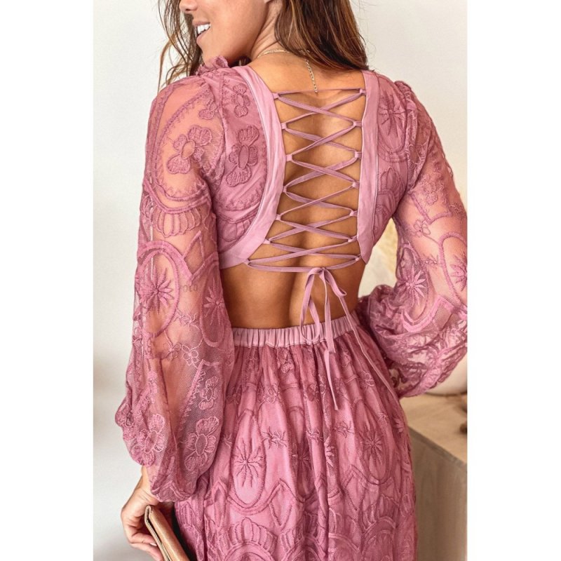 Cut out Lace Bubble Sleeve Maxi Dress - from category Maxi Dresses (Dsipark.com | Best Online Shopping Website for Discounted Deals)