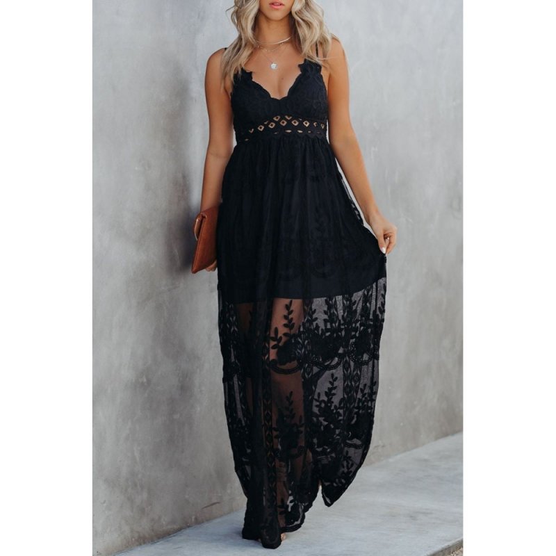 Black Lace Crisscross Backless Maxi Dress - from category Maxi Dresses (Dsipark.com | Best Online Shopping Website for Discounted Deals)
