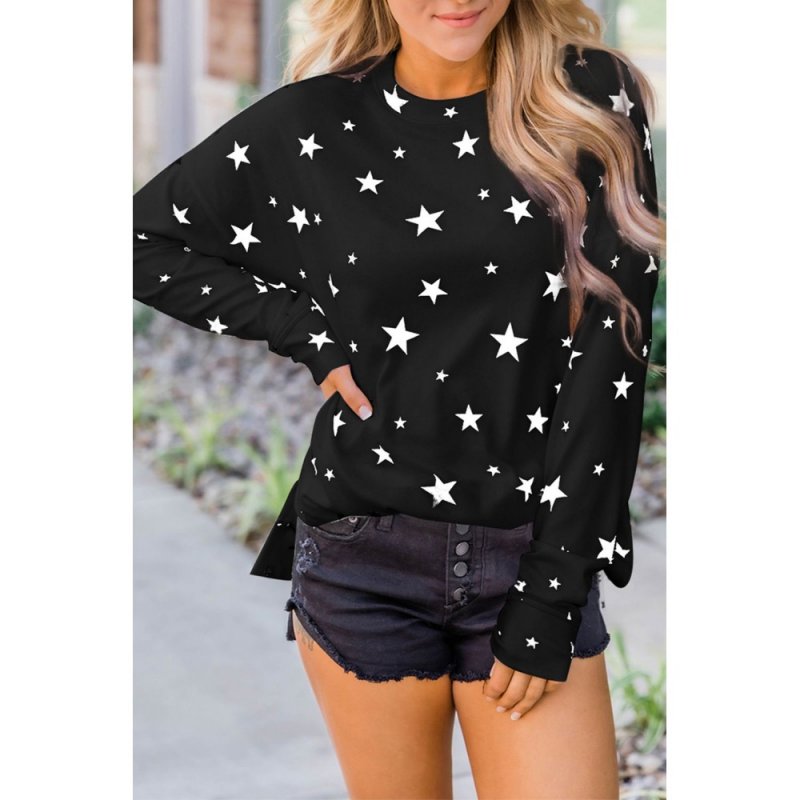 Black Give A Little Love Crew Neck Star Print Long Sleeve Top - from category Long Sleeve Tops (Dsipark.com | Best Online Shopping Website for Discounted Deals)