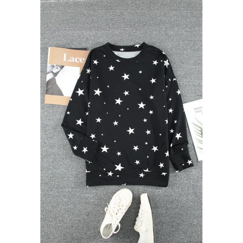 Black Give A Little Love Crew Neck Star Print Long Sleeve Top - from category Long Sleeve Tops (Dsipark.com | Best Online Shopping Website for Discounted Deals)