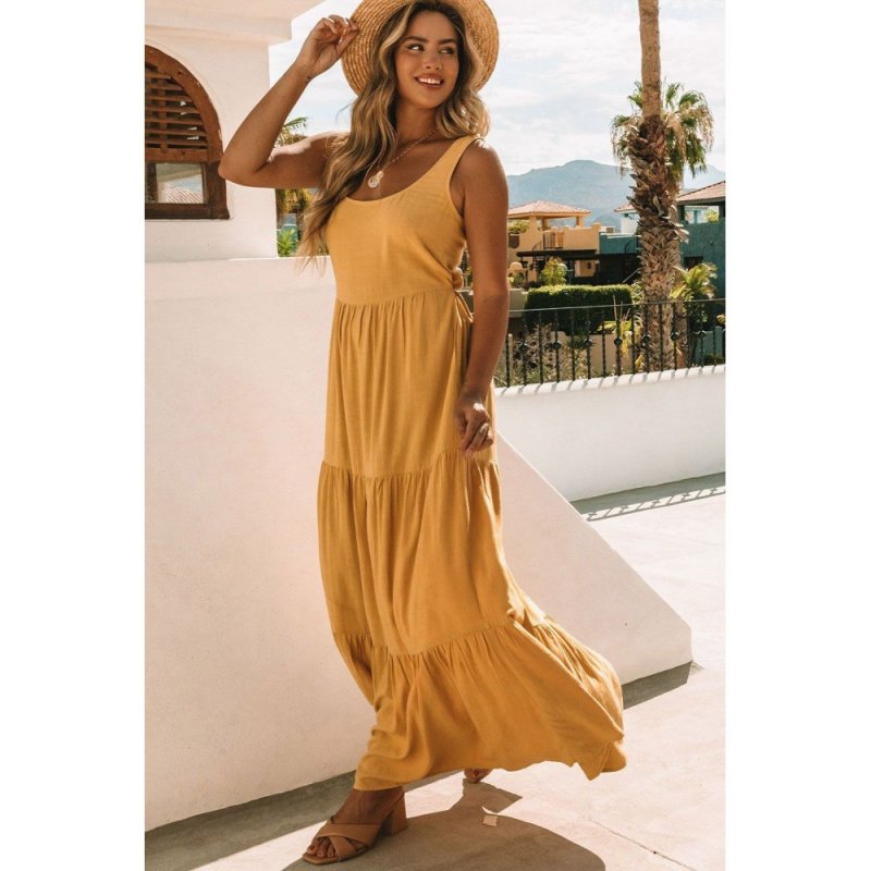 Yellow Sleeveless Ruched High Waist Maxi Dress - from category Maxi Dresses (Dsipark.com | Best Online Shopping Website for Discounted Deals)