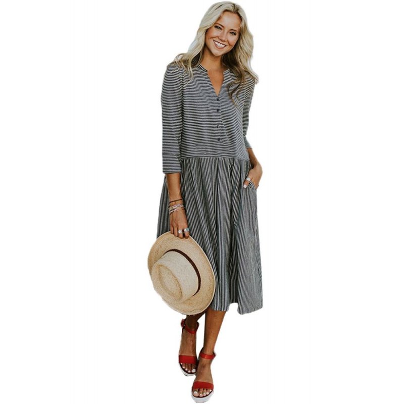 Black Pinstriped Casual Midi Shirt Dress - from category Midi Dresses (Dsipark.com | Best Online Shopping Website for Discounted Deals)