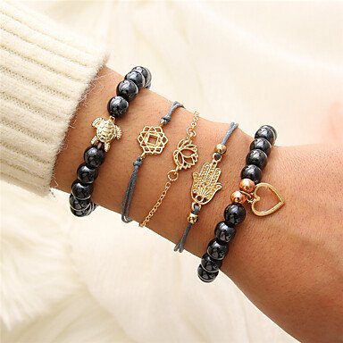 Layered beads retro female turtle heart lotus bracelet jewelry