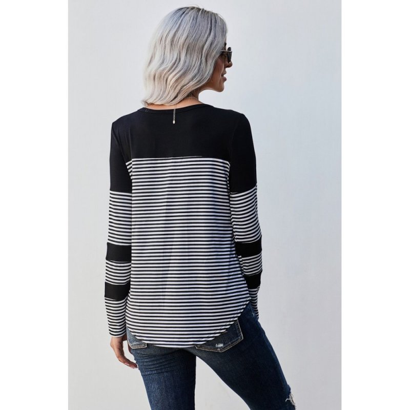 Black Pinstripe Patch Pocket Top - from category Long Sleeve Tops (Dsipark.com | Best Online Shopping Website for Discounted Deals)