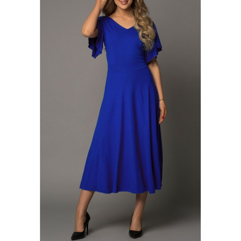 Blue V Neck Ruffled Sleeves Flare Long Dress - from category Maxi Dresses (Dsipark.com | Best Online Shopping Website for Discounted Deals)