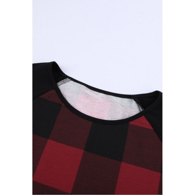 Red Plaid Long Sleeve Top with Elbow Patch - from category Long Sleeve Tops (Dsipark.com | Best Online Shopping Website for Discounted Deals)