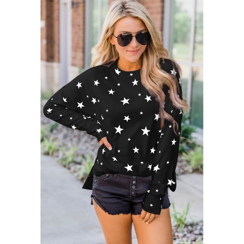 Black Give A Little Love Crew Neck Star Print Long Sleeve Top - from category Long Sleeve Tops (Dsipark.com | Best Online Shopping Website for Discounted Deals)