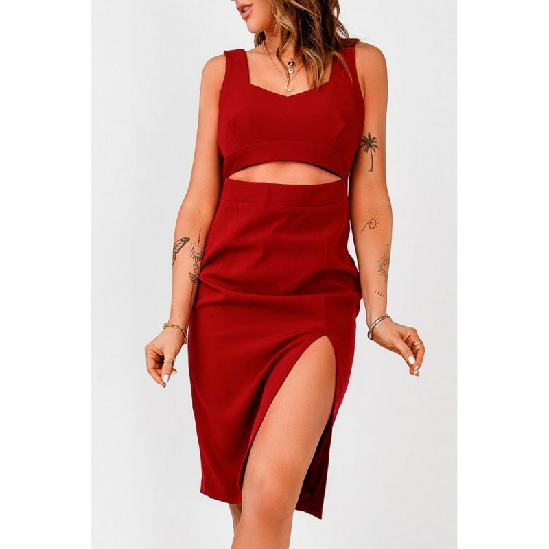 Red Cut out Waist Side Slit Sleeveless Midi Dress - from category Midi Dresses (Dsipark.com | Best Online Shopping Website for Discounted Deals)