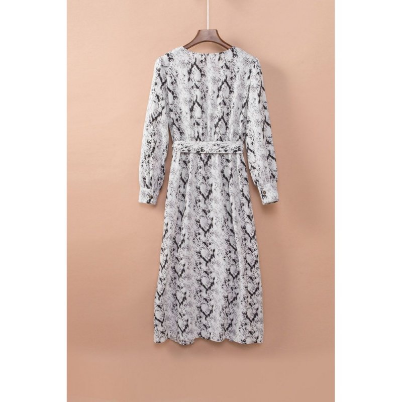 Gray Sexy V Neck Cuffed Sleeve Snakeskin Maxi Dress - from category Maxi Dresses (Dsipark.com | Best Online Shopping Website for Discounted Deals)