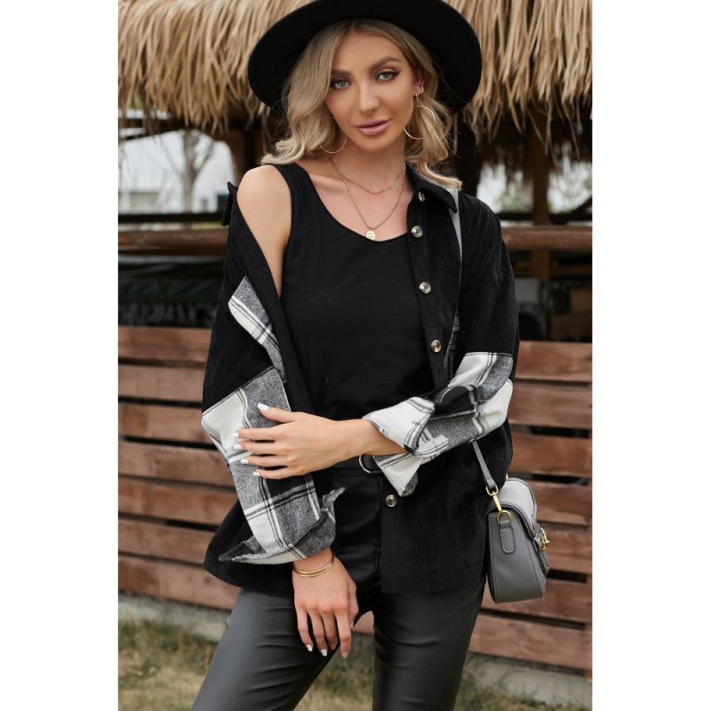 Plaid Splicing Button-up Corduroy Jacket - from category Jackets & Coats (Dsipark.com | Best Online Shopping Website for Discounted Deals)