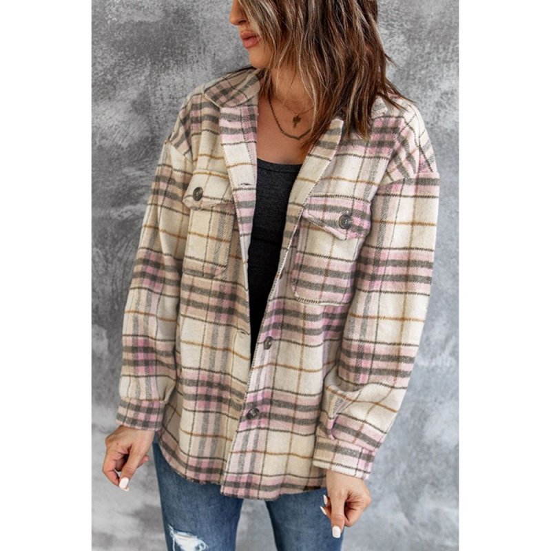 Pocketed Button-up Long Sleeve Plaid Jacket - from category Jackets & Coats (Dsipark.com | Best Online Shopping Website for Discounted Deals)