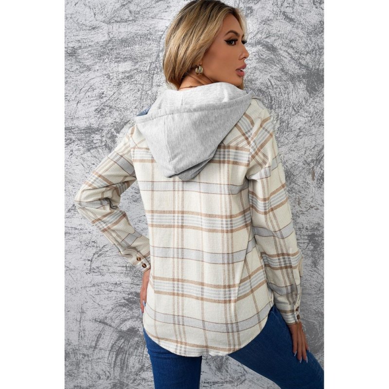 Khaki Plaid Hooded Shirt Coat - from category Jackets & Coats (Dsipark.com | Best Online Shopping Website for Discounted Deals)