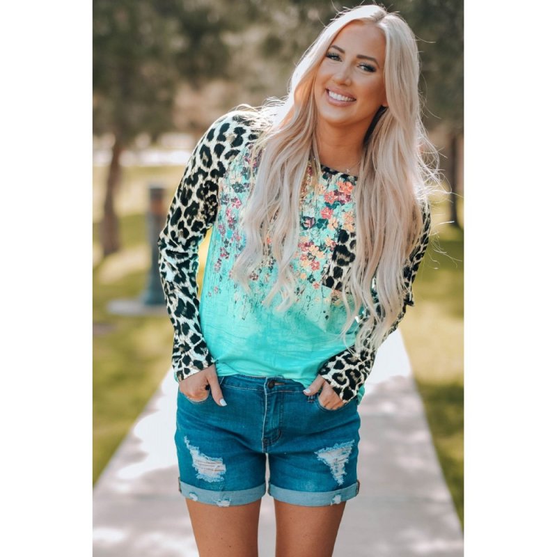 Leopard Tie-dye Splicing Long Sleeve Top - from category Long Sleeve Tops (Dsipark.com | Best Online Shopping Website for Discounted Deals)