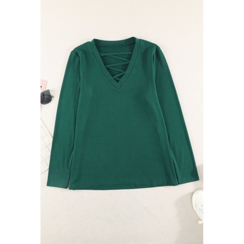 Criss Cross V Neck Long Sleeve Top - from category Long Sleeve Tops (Dsipark.com | Best Online Shopping Website for Discounted Deals)