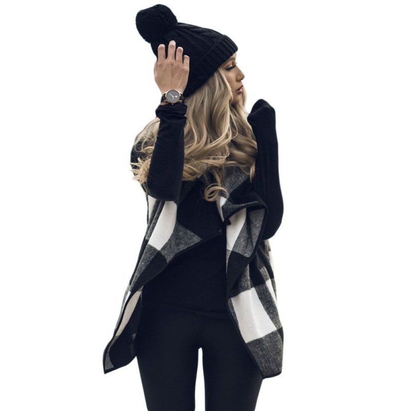 Black White Plaid Open Front Vest - from category Jackets & Coats (Dsipark.com | Best Online Shopping Website for Discounted Deals)