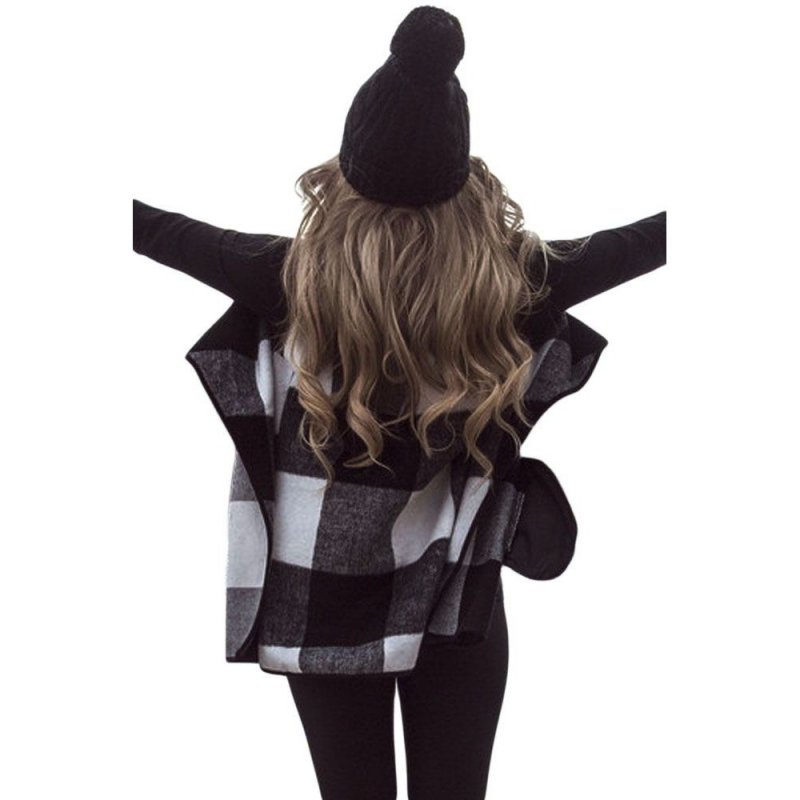 Black White Plaid Open Front Vest - from category Jackets & Coats (Dsipark.com | Best Online Shopping Website for Discounted Deals)