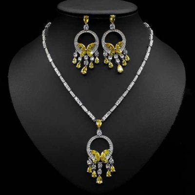 Japanese And Korean Bridal Set Butterfly Zircon Necklace Set