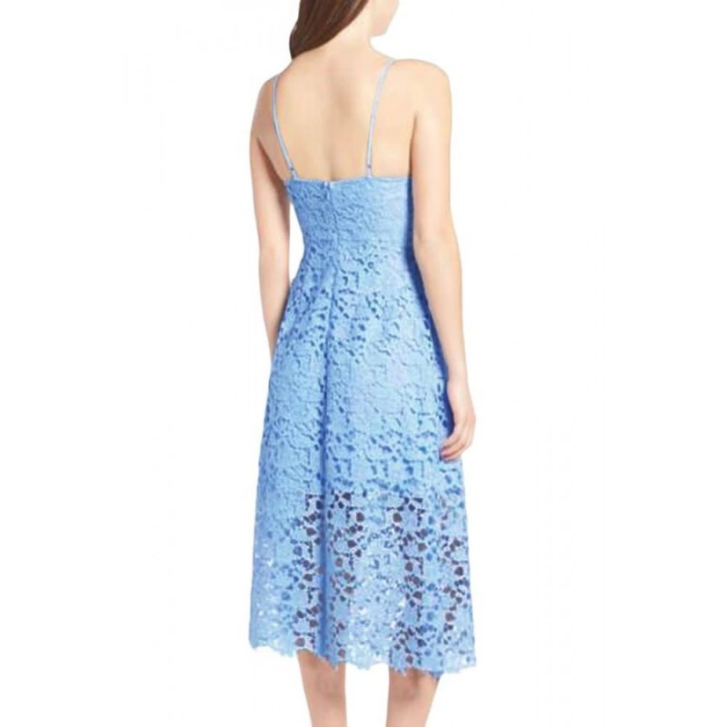 Light Blue Spaghetti Strap V-Neck Lace Midi Dress - from category Midi Dresses (Dsipark.com | Best Online Shopping Website for Discounted Deals)