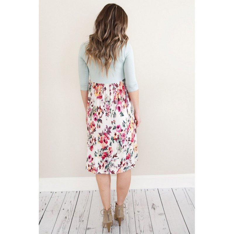 Grey Solid Bodice Floral Bottom Midi Dress - from category Midi Dresses (Dsipark.com | Best Online Shopping Website for Discounted Deals)