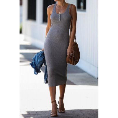 Gray Summer Ribbed Knit Midi Dress - from category Midi Dresses (Dsipark.com | Best Online Shopping Website for Discounted Deals)