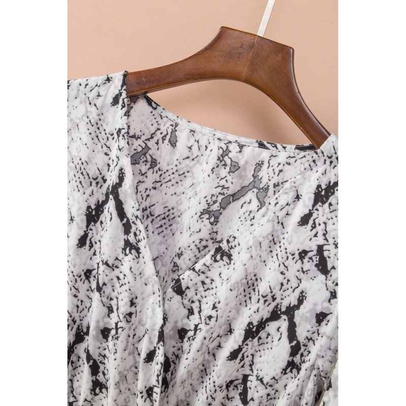 Gray Sexy V Neck Cuffed Sleeve Snakeskin Maxi Dress - from category Maxi Dresses (Dsipark.com | Best Online Shopping Website for Discounted Deals)