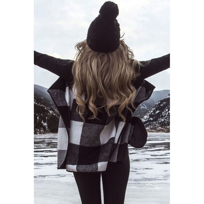 Black White Plaid Open Front Vest - from category Jackets & Coats (Dsipark.com | Best Online Shopping Website for Discounted Deals)
