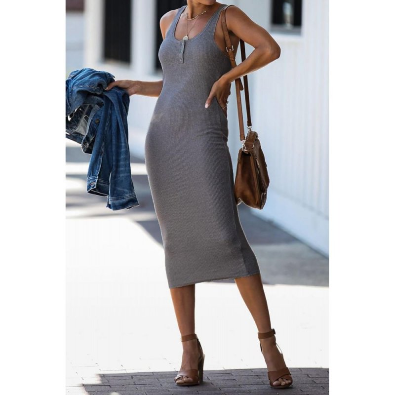 Gray Summer Ribbed Knit Midi Dress - from category Midi Dresses (Dsipark.com | Best Online Shopping Website for Discounted Deals)