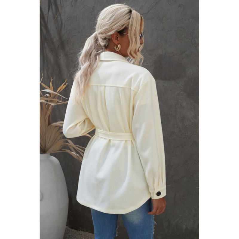 Beige Lapel Button-Down Coat with Chest Pockets - from category Jackets & Coats (Dsipark.com | Best Online Shopping Website for Discounted Deals)