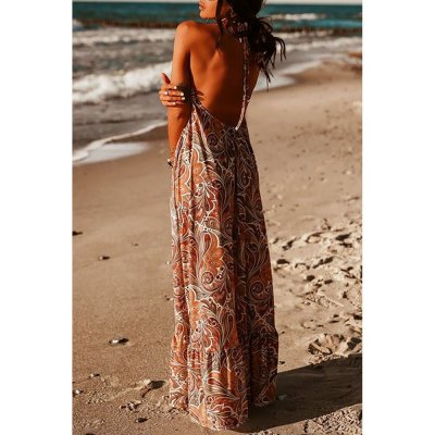 Sexy Halterneck Vintage Floral Print Backles Maxi Dress - from category Maxi Dresses (Dsipark.com | Best Online Shopping Website for Discounted Deals)