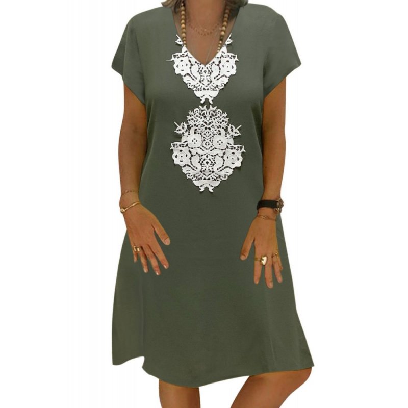 Green Summer Tribal Print V-Neck Shift Casual Dress - from category Midi Dresses (Dsipark.com | Best Online Shopping Website for Discounted Deals)