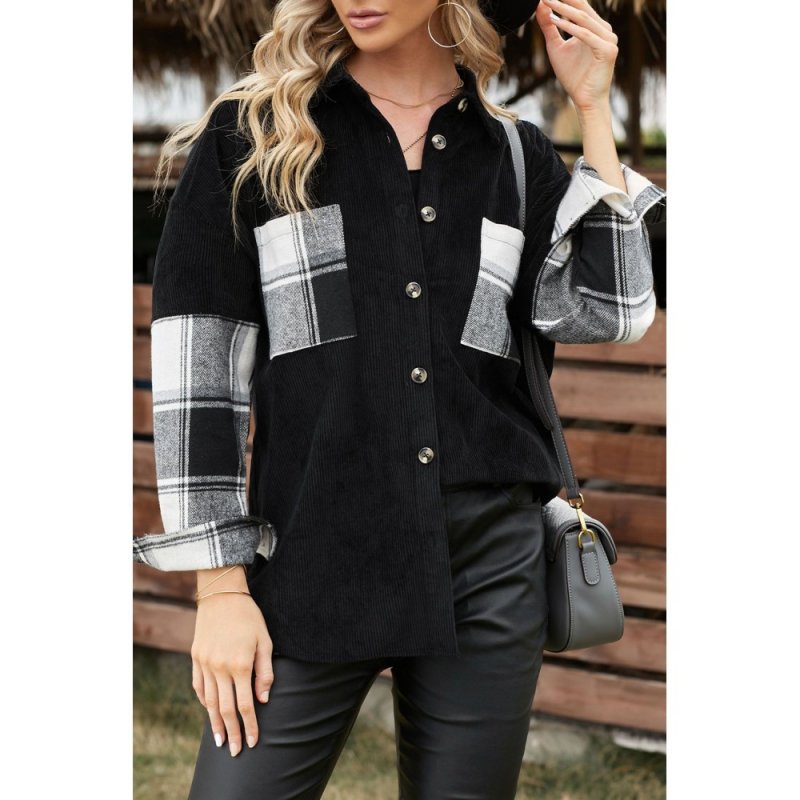 Plaid Splicing Button-up Corduroy Jacket - from category Jackets & Coats (Dsipark.com | Best Online Shopping Website for Discounted Deals)