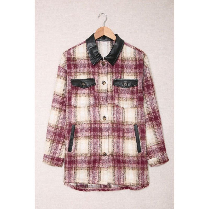 Plaid Print Long Sleeve Button-up Jacket with Pocket - from category Jackets & Coats (Dsipark.com | Best Online Shopping Website for Discounted Deals)