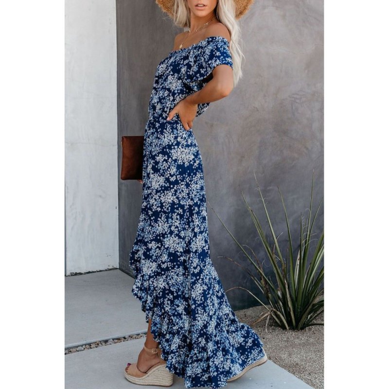 Blue Off The Shoulder High Low Maxi Dress - from category Maxi Dresses (Dsipark.com | Best Online Shopping Website for Discounted Deals)