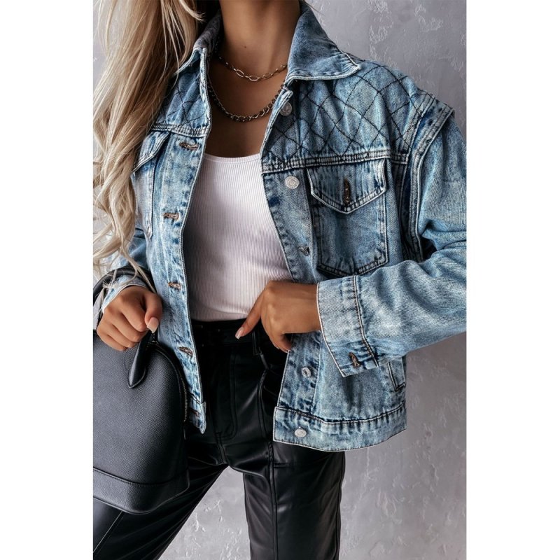 Plaid Turn Down Collar Buttoned Denim Jacket - from category Jackets & Coats (Dsipark.com | Best Online Shopping Website for Discounted Deals)