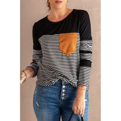 Black Pinstripe Patch Pocket Top - from category Long Sleeve Tops (Dsipark.com | Best Online Shopping Website for Discounted Deals)