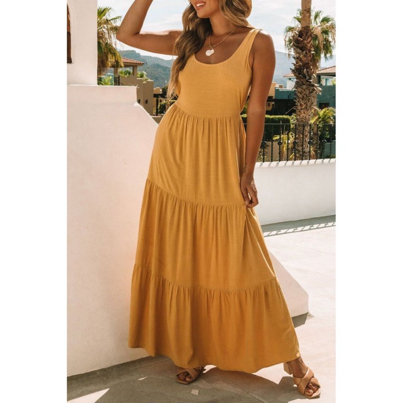 Yellow Sleeveless Ruched High Waist Maxi Dress - from category Maxi Dresses (Dsipark.com | Best Online Shopping Website for Discounted Deals)