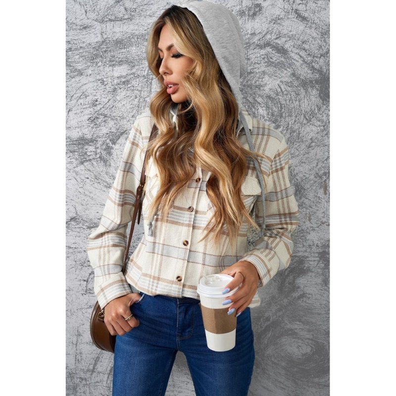 Khaki Plaid Hooded Shirt Coat - from category Jackets & Coats (Dsipark.com | Best Online Shopping Website for Discounted Deals)