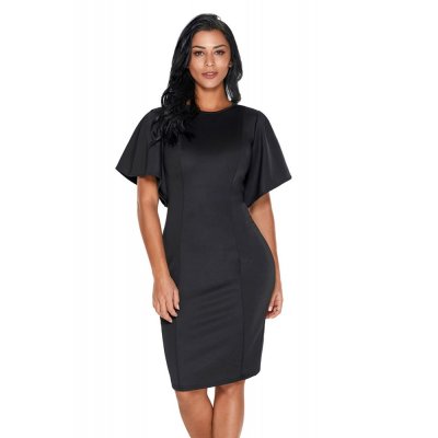 Black Flutter Sleeve Back Slit Sheath Dress - from category Midi Dresses (Dsipark.com | Best Online Shopping Website for Discounted Deals)