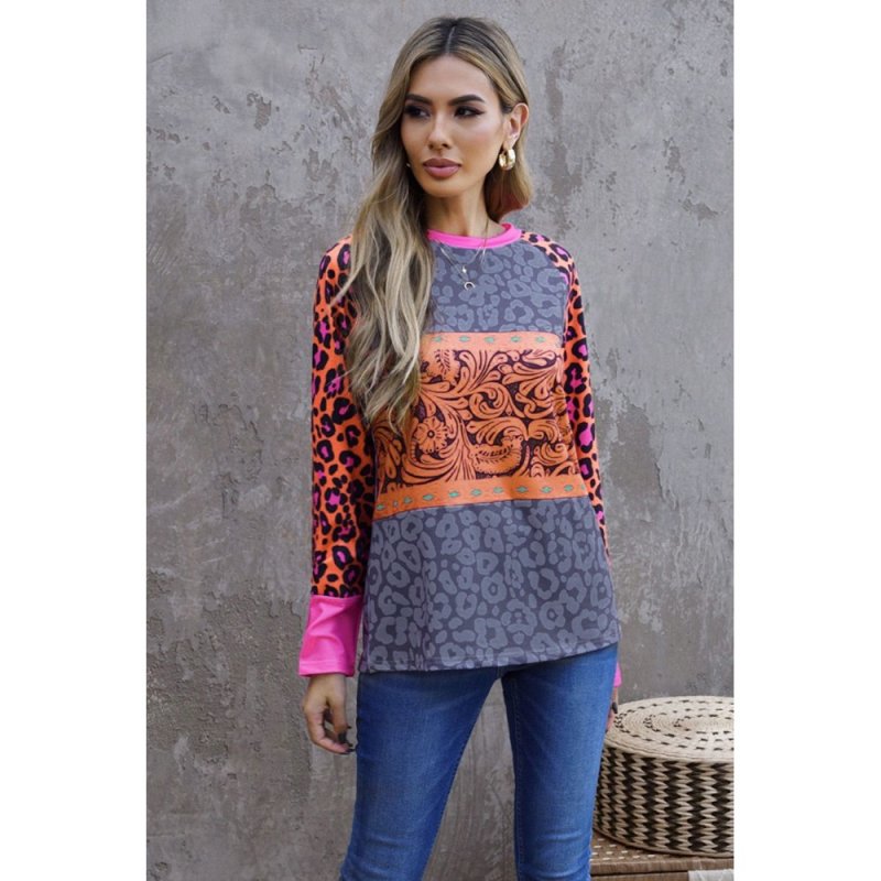 Western Tribal Print Patchwork Long Sleeves Top - from category Long Sleeve Tops (Dsipark.com | Best Online Shopping Website for Discounted Deals)