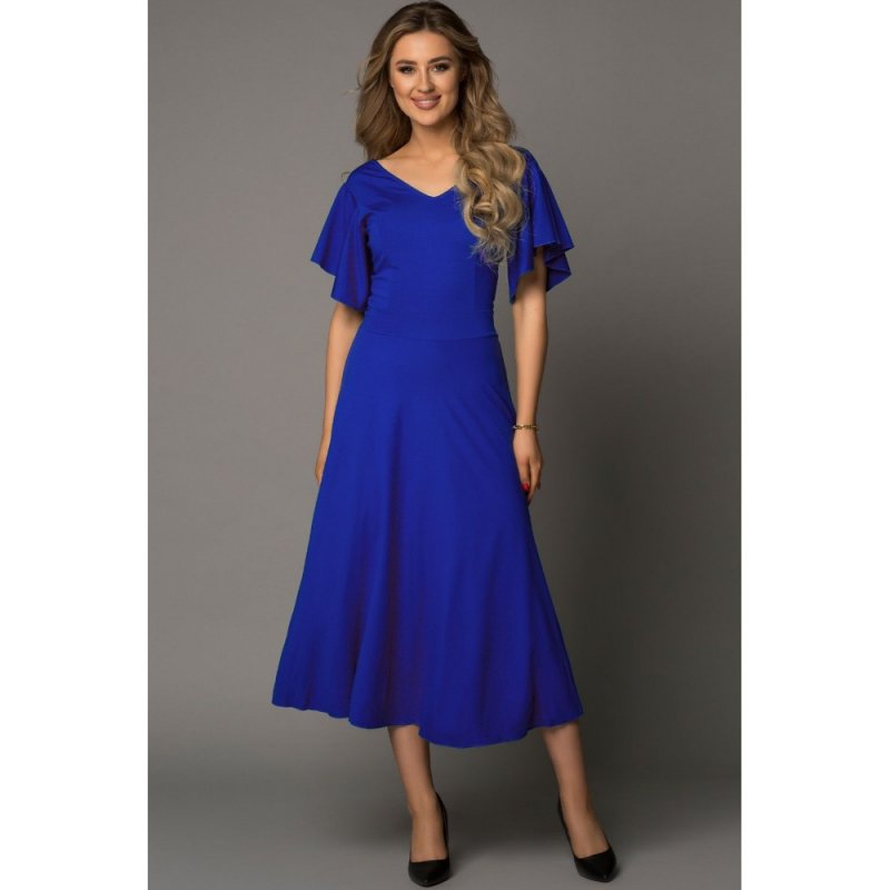 Blue V Neck Ruffled Sleeves Flare Long Dress - from category Maxi Dresses (Dsipark.com | Best Online Shopping Website for Discounted Deals)
