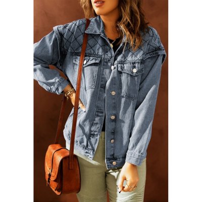 Plaid Turn Down Collar Buttoned Denim Jacket - from category Jackets & Coats (Dsipark.com | Best Online Shopping Website for Discounted Deals)