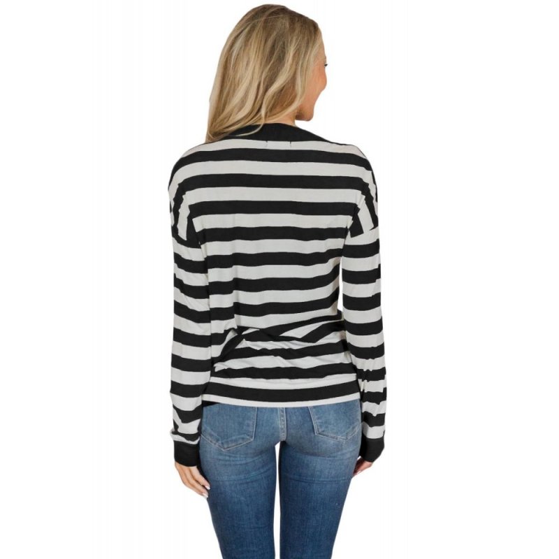Button On Shoulders Black Striped Long Sleeve Top - from category Long Sleeve Tops (Dsipark.com | Best Online Shopping Website for Discounted Deals)