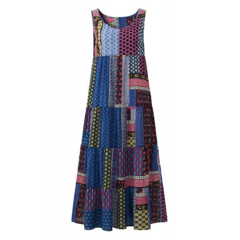 Blue Bohemian Splicing Round Neck Sleeveless Dress - from category Maxi Dresses (Dsipark.com | Best Online Shopping Website for Discounted Deals)
