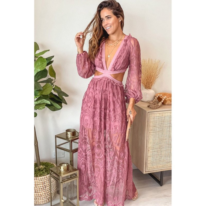 Cut out Lace Bubble Sleeve Maxi Dress - from category Maxi Dresses (Dsipark.com | Best Online Shopping Website for Discounted Deals)